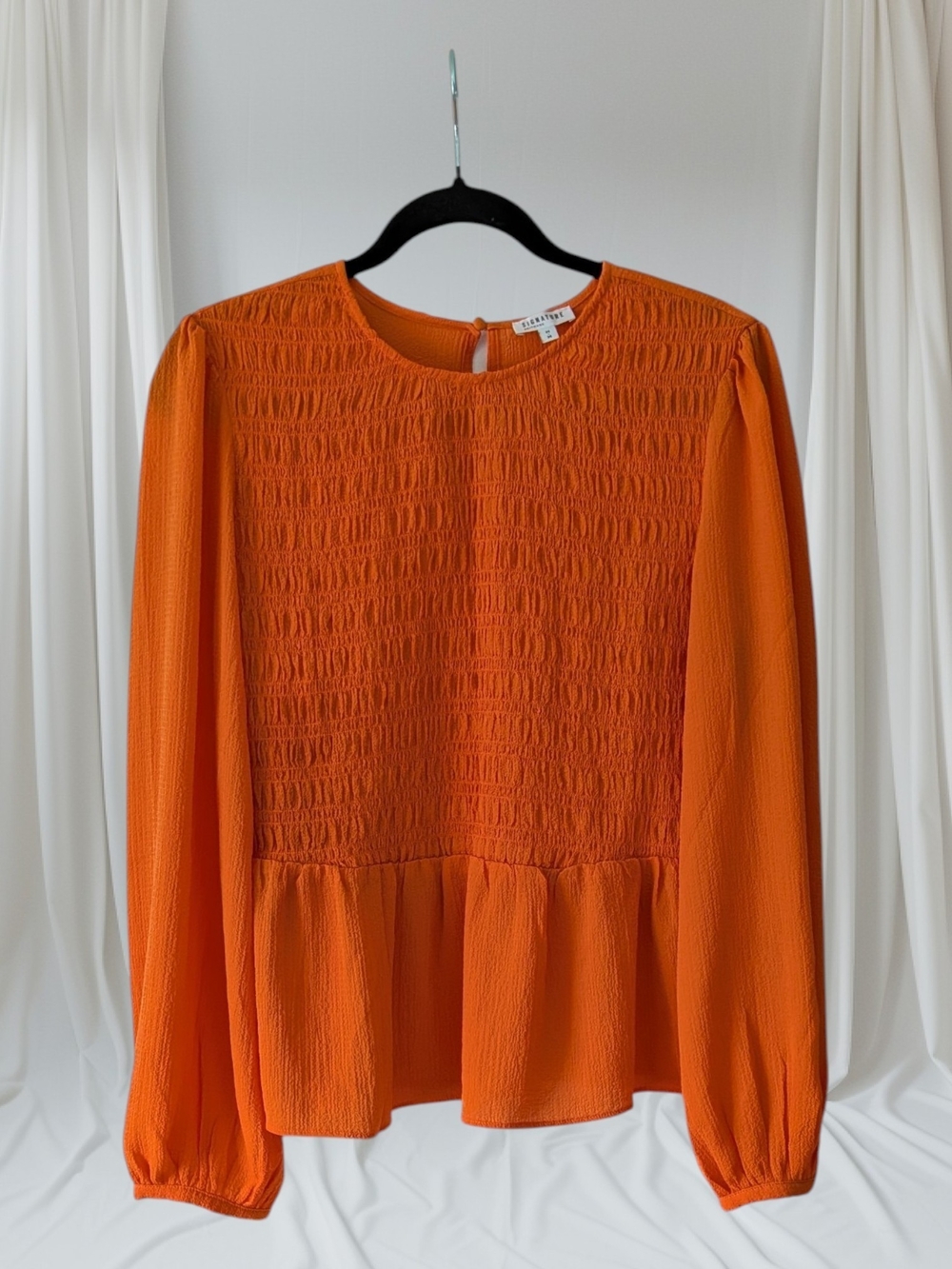 Reitmans Vibrant Orange Smocked Peplum Blouse